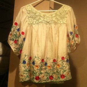 Cotton and silk embroidered blouse