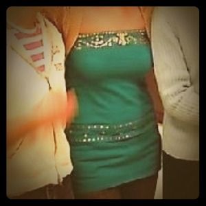 Tops - Reduced! Teal and gold embellished tube top Tops - Reduced! Teal and gold embellished tube top