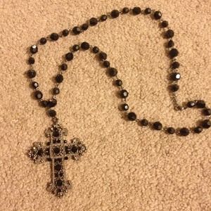 Black jeweled cross necklace