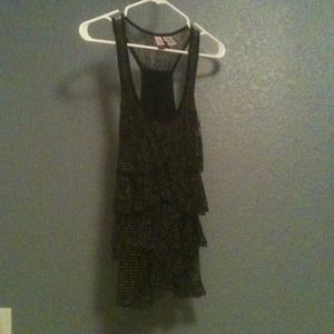 Very CLASSY Ruffled black w/white polka dot tank