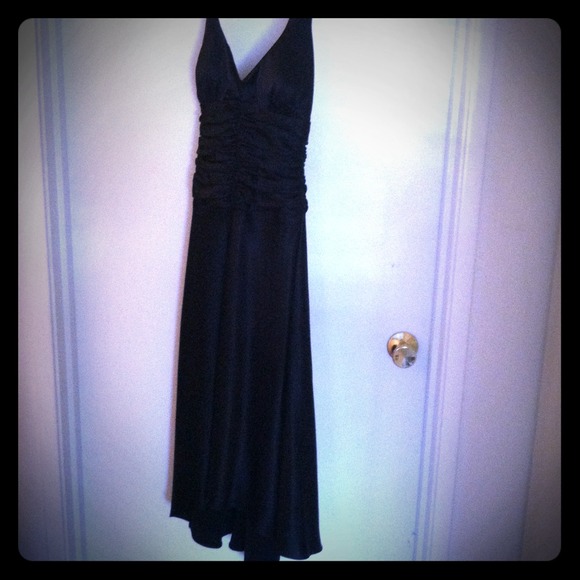Black Satin Ruche waisted formal gown ...