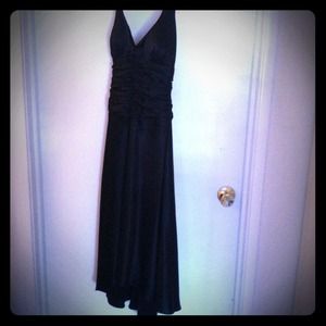 Black Satin Ruche waisted formal gown ...