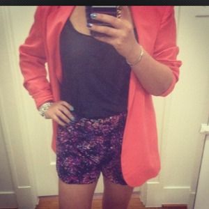 High waisted print cotton shorts