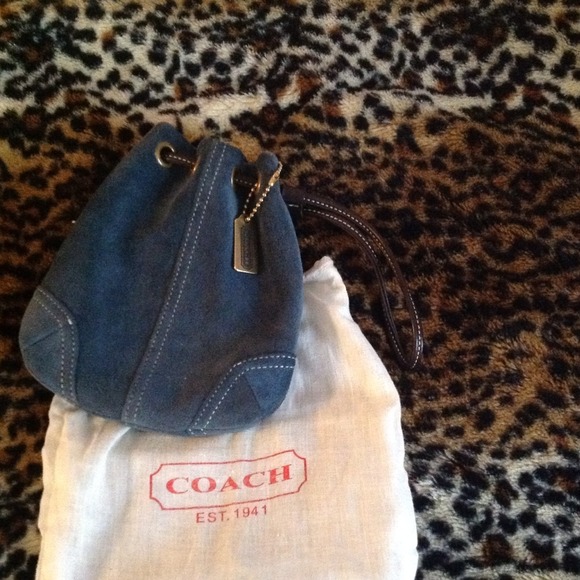 XX SOLD XXXX Authentic blue suede coach wristlete