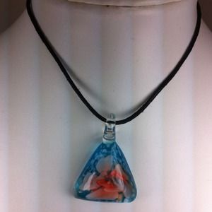 Lampwork Glass Triangle Flower Pendant Necklace