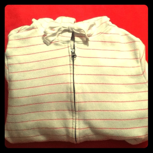 •REDUCED• White and Pink Striped Zipper Sweatshirt - Picture 1 of 4