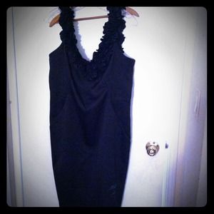 Black satin Rossette neckline cocktail dress