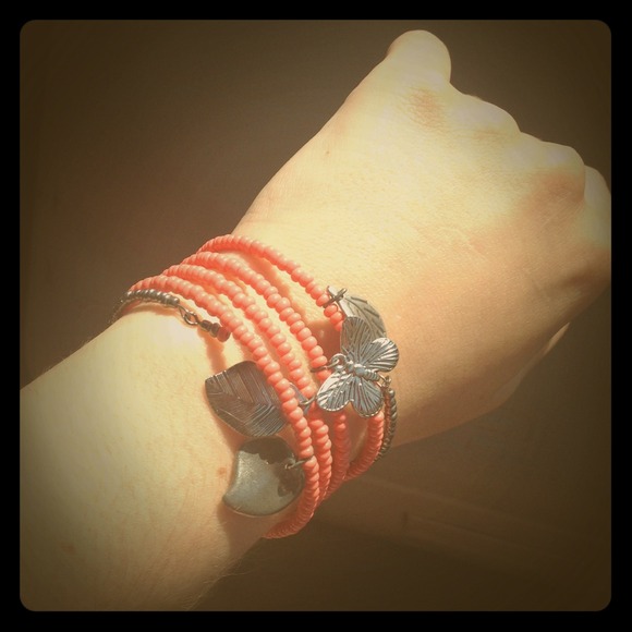 Coral Beaded coil bracelet