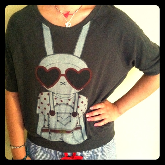 Tops - Sold! Dark gray bunny w/ glasses shirt,  forever21