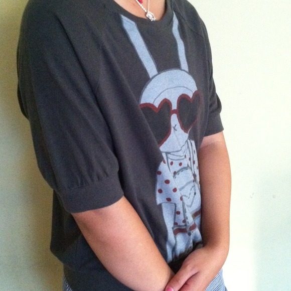 Sold! Dark gray bunny w/ glasses shirt,  forever21 - Picture 2 of 2