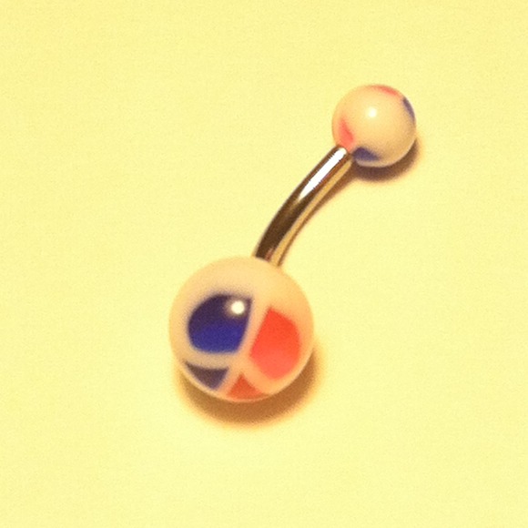 New! Pink blue and white peace belly ring