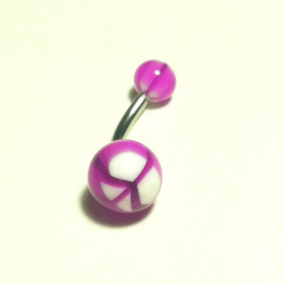 New! Purple and white peace belly ring