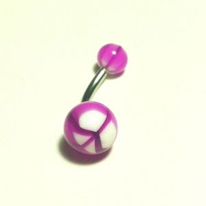 New! Purple and white peace belly ring