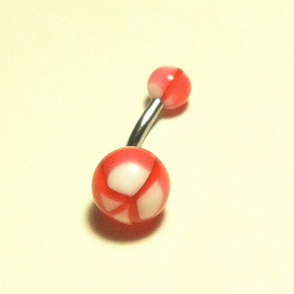 New! Pink and white peace belly ring