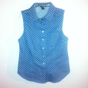 Forever 21 Polka Dot Chambray/Denim Top