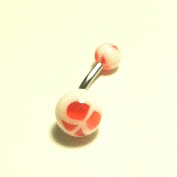 New! White and pink peace belly ring