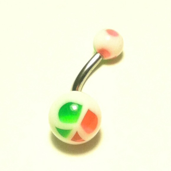 New! Pink green and white peace belly ring
