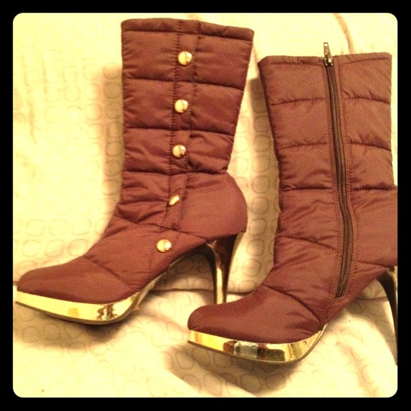 Brown and gold boots