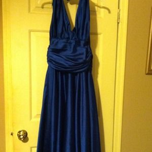 Blue satin halter dress