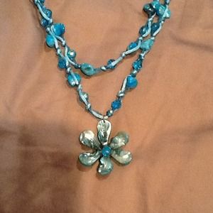 BUNDLE @dartis Teal Blue Flower beaded necklace