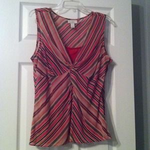 Pink/brown striped twist-front sleeveless shirt