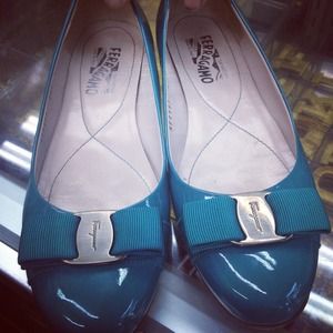 Authentic turquoise Ferragamo flats.