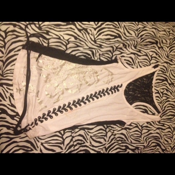 White tank black lace back small