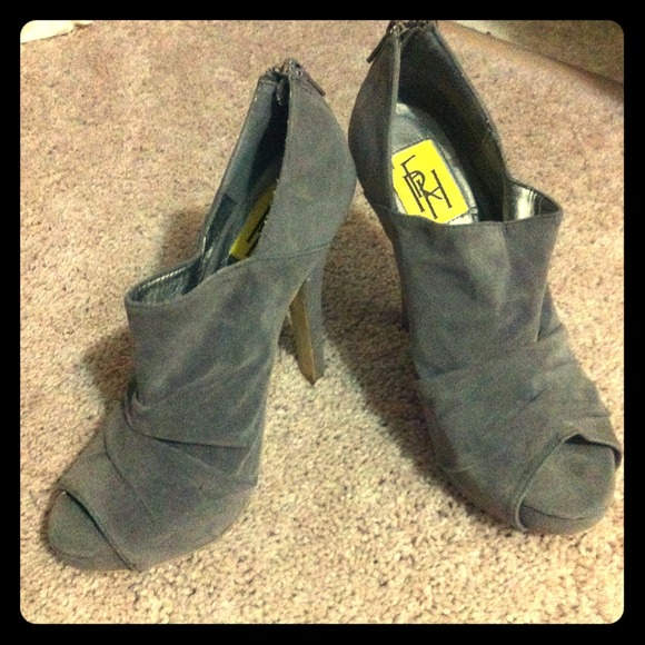 Grey, open toe boot/heels size 6.5