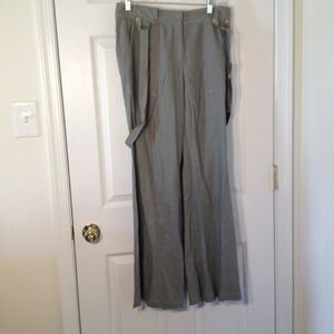 Blue gray linen pants with suspenders