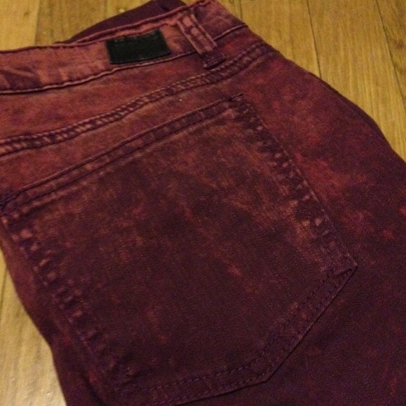 Dark acid wash maroon skinny jeans