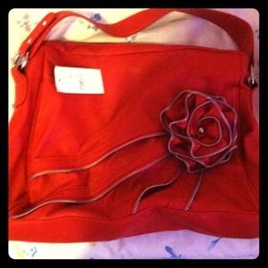 New Bright Red Zippered Pattern Handbag