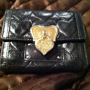 Black Leather Lovcat Heart Wallet