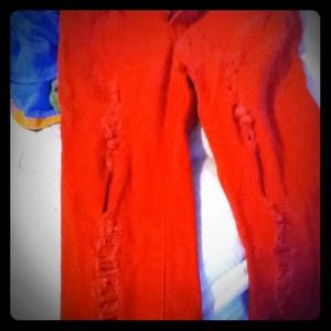 Red skinny jeans destroyed