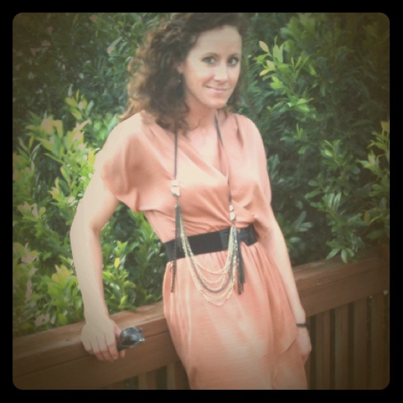 BCBG peach tulip hem dress with belt