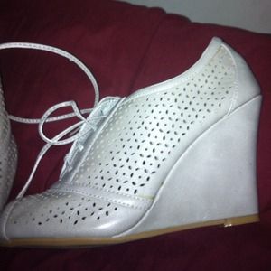Grey cut out  peep toe wedge heels size 8.5