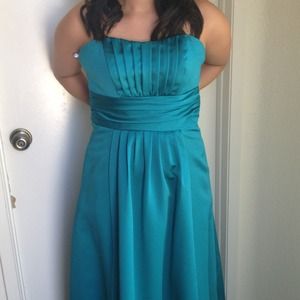 David's Bridal teal floor length gown
