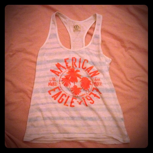 American Eagle Blue & White Striped Racerback Tee
