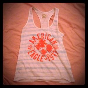 American Eagle Blue & White Striped Racerback Tee