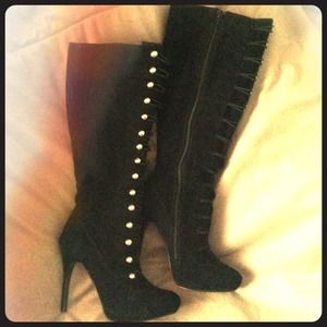 Black suede knee high boots