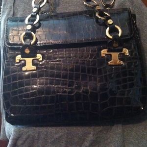 Tori Burch chocolate patent leather bag