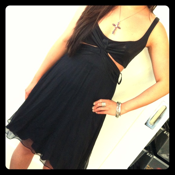 Black chiffon cutout cocktail / formal dress - Picture 1 of 2