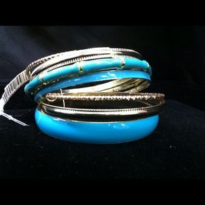 Turquoise and gold bangles