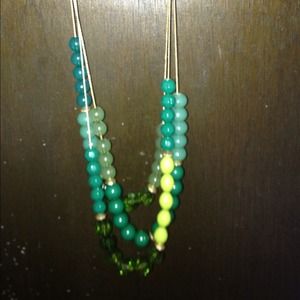 Beautiful green beads on a faux gold strand