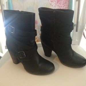 Black leather short boots