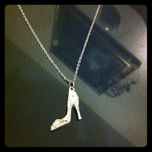 White bedazzled pump necklace