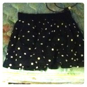 Navy blue, white pokadotted skirt