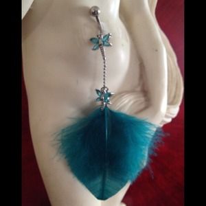 Surgical Steel Feathered Belly Button Ring. #BB13