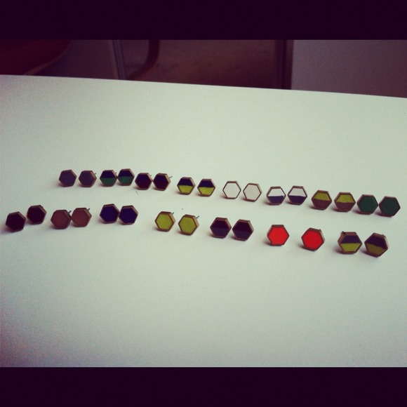 brass hexagon earrings - Picture 1 of 1