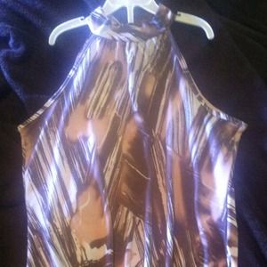 Multi color (beige & bwn) silk sleeveless blouse.