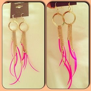 SOLD Express Gold Pinkfeather Earrings